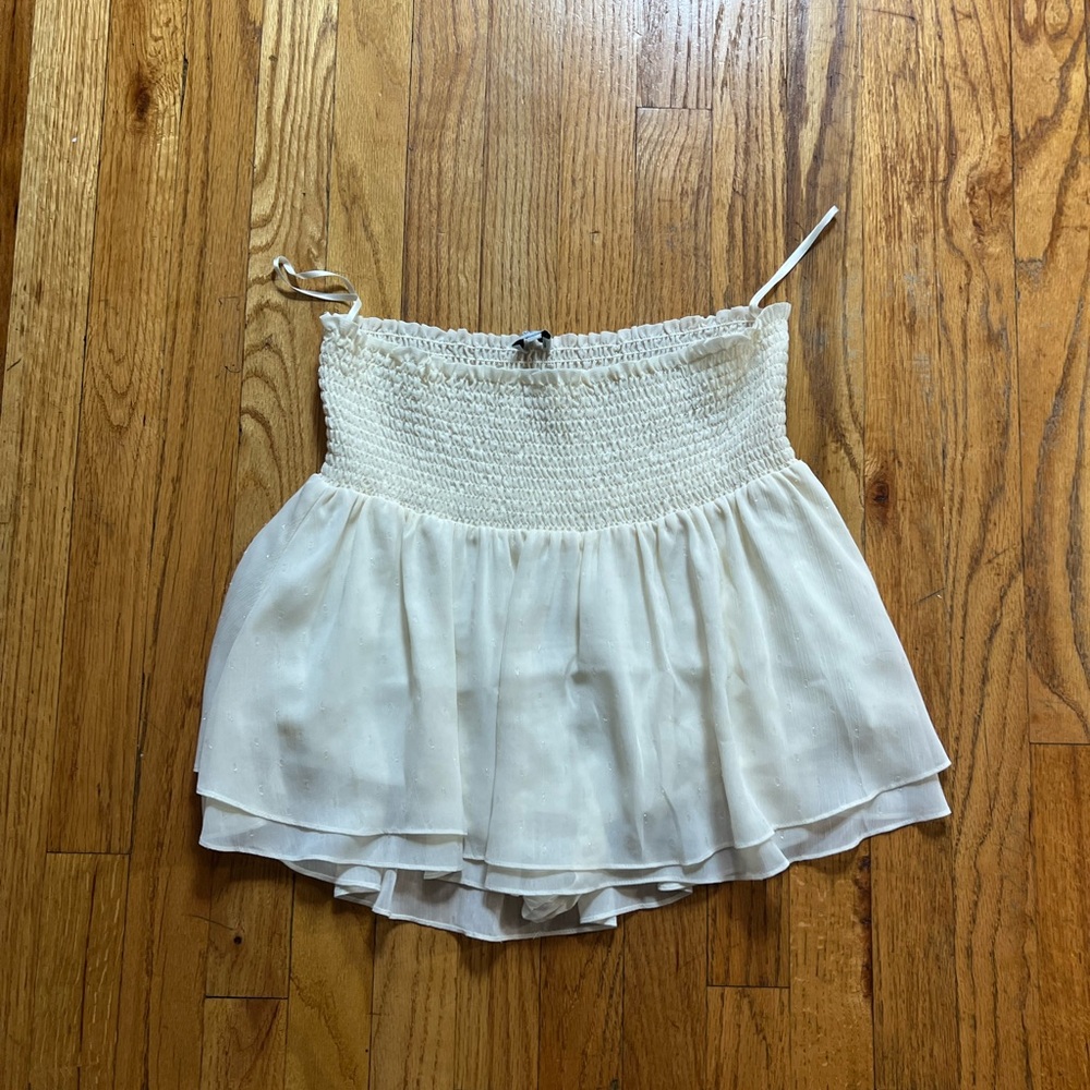White Smocked Layered Skirt